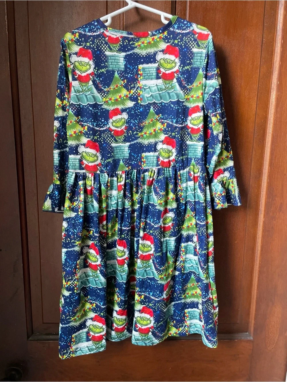 Girls size 4XL (6-7) blue Christmas Grinch dress